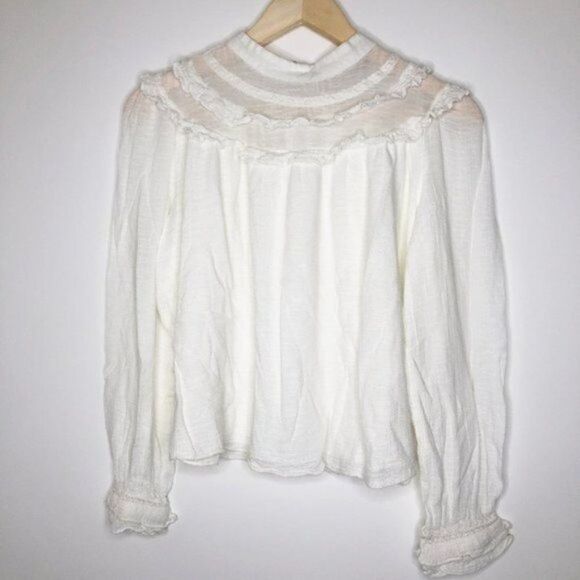 ZARA Ruffle High Neck Gauze Blouse  - Picture 1 of 8
